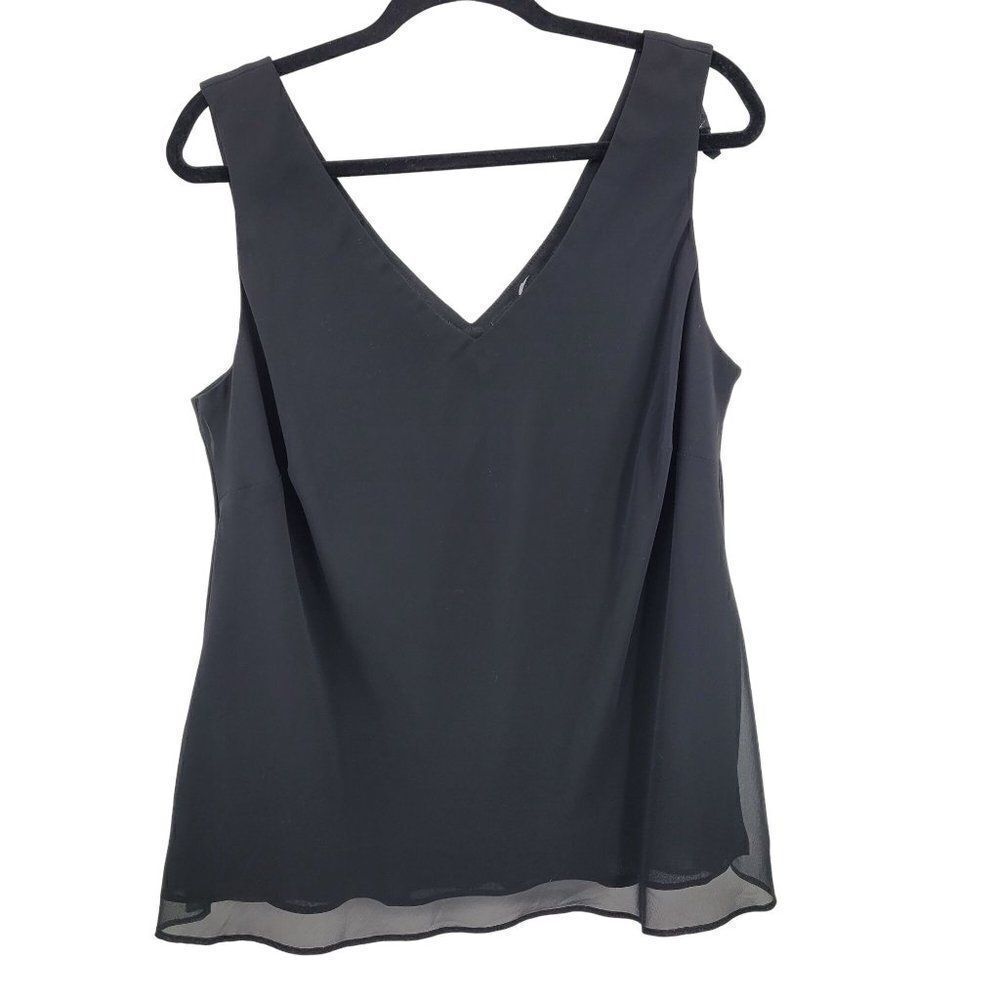 Vintage 80's‎ S.L. Fashions Formal Tank Blouse 16W Black Chiffon Overlay V-neck